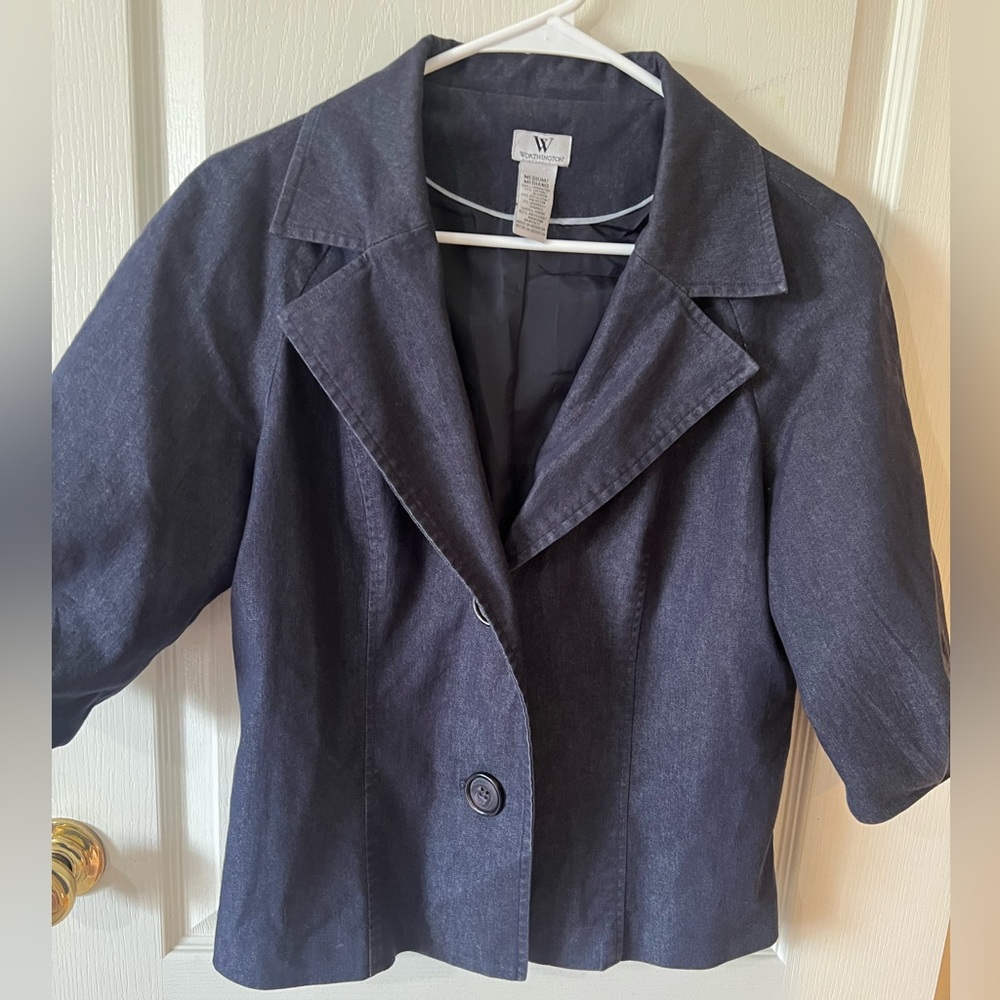 Worthington Blazer Jacket Women's MediumHalf Sleeve Denim Lightweight Blue